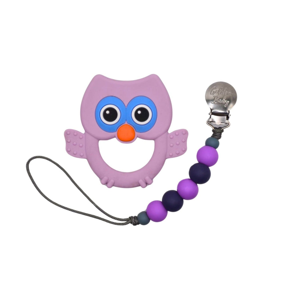 Owl Teether & Pacifier Clip Set // Purple