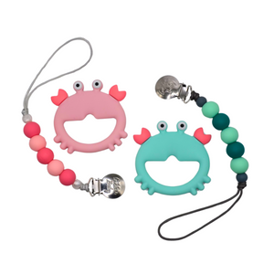 Crab Teether & Pacifier Clip Set // Teal