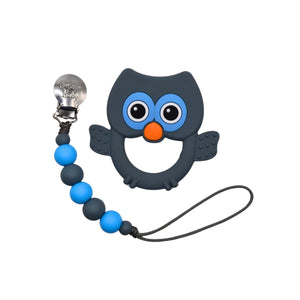 Owl Teether & Pacifier Clip Set // Grey