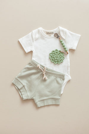 Succulent Teether & Pacifier Clip Set //  Sage