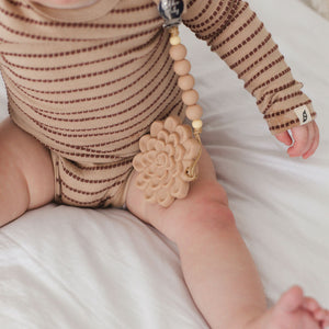 Succulent Teether & Pacifier Clip Set //  Tan