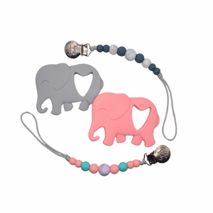 Elephant Teether & Pacifier Clip Set // Grey