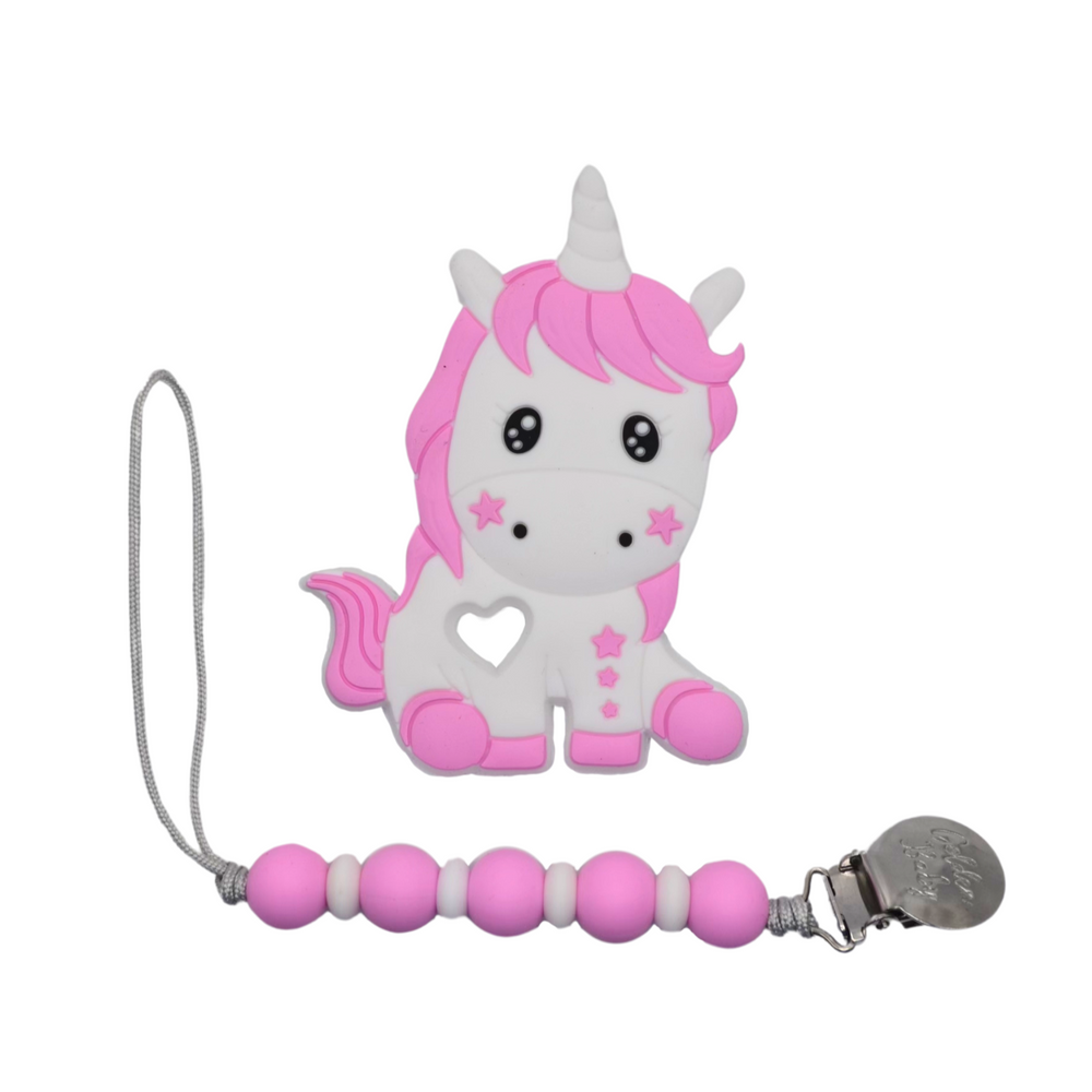 Unicorn Teether & Pacifier Clip Set