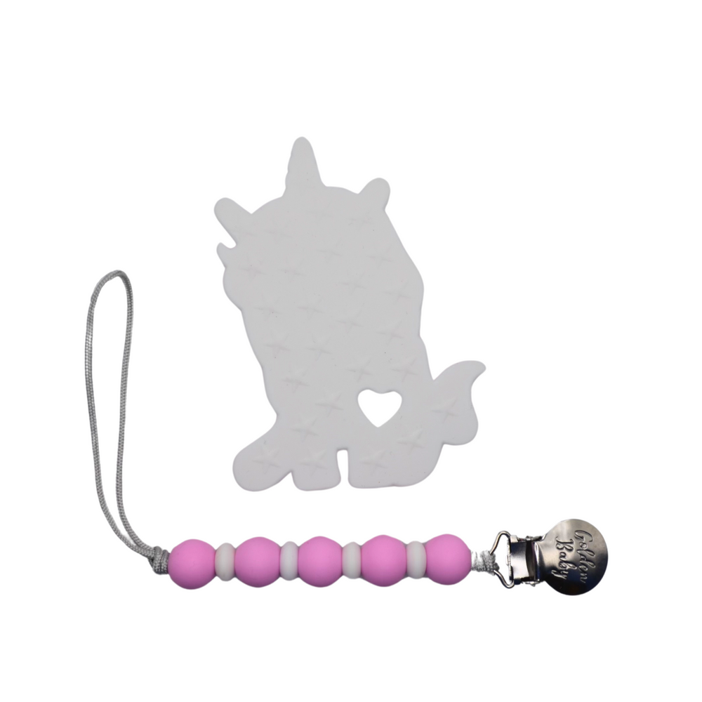 Unicorn Teether & Pacifier Clip Set