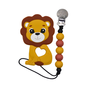 Lion Teether & Pacifier Clip Set