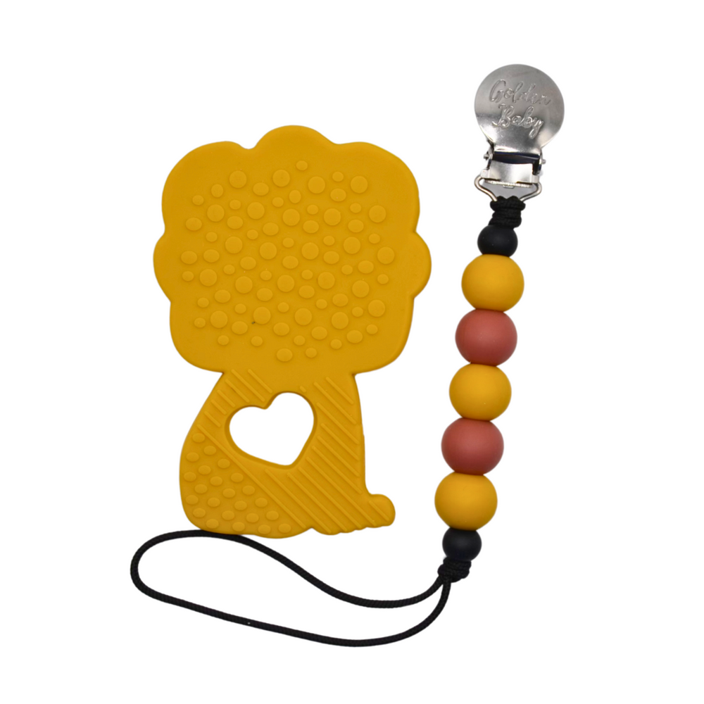 Lion Teether & Pacifier Clip Set