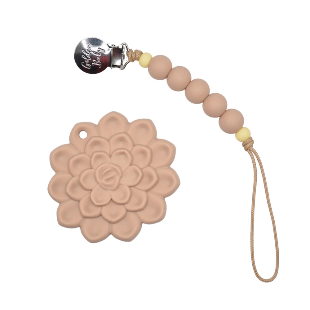 Succulent Teether & Pacifier Clip Set //  Tan