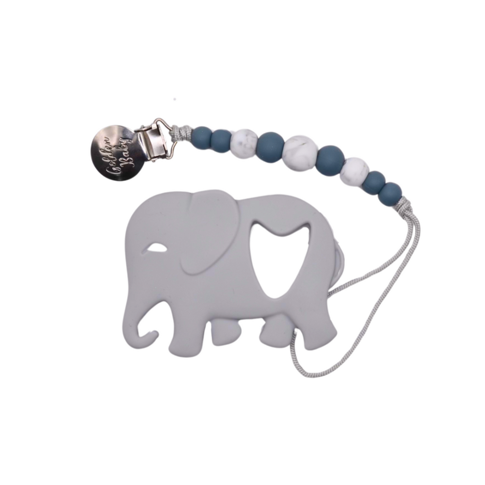 Elephant Teether & Pacifier Clip Set // Grey