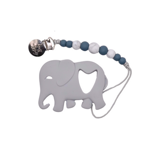 Elephant Teether & Pacifier Clip Set // Grey