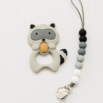 Raccoon Teether & Pacifier Clip Set // Gray