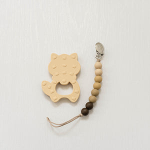 Raccoon Teether & Pacifier Clip Set // Brown